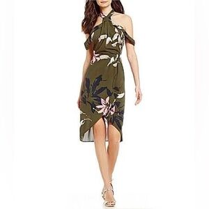H by Halston Tropical Halter Asymmetrical Dress Sz 12